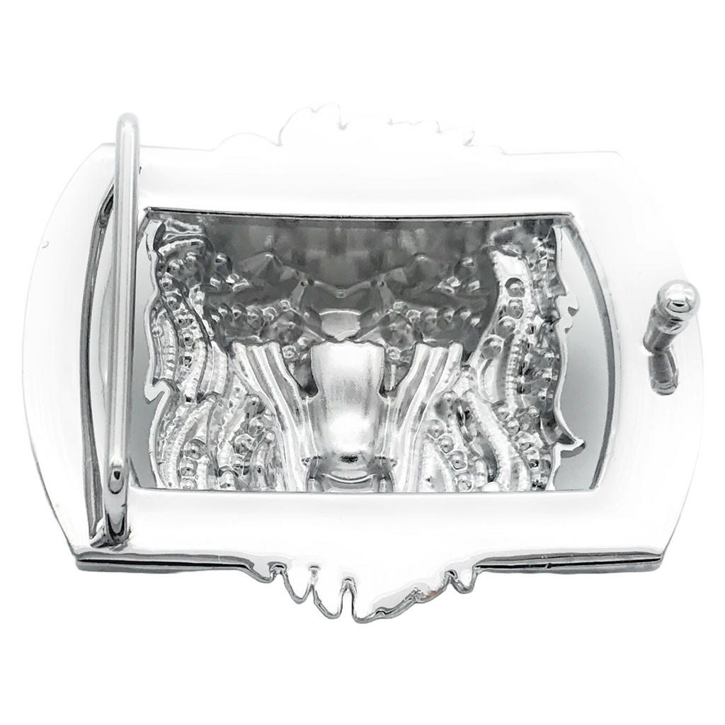 QHA Silver Lion Head Belt Buckle with Blue Eyes & Rhinestones Fits 38mm Belts B06