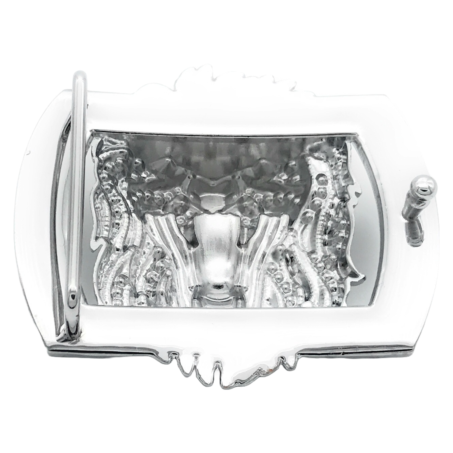 QHA Silver Lion Head Belt Buckle with Blue Eyes & Rhinestones Fits 38mm Belts B06