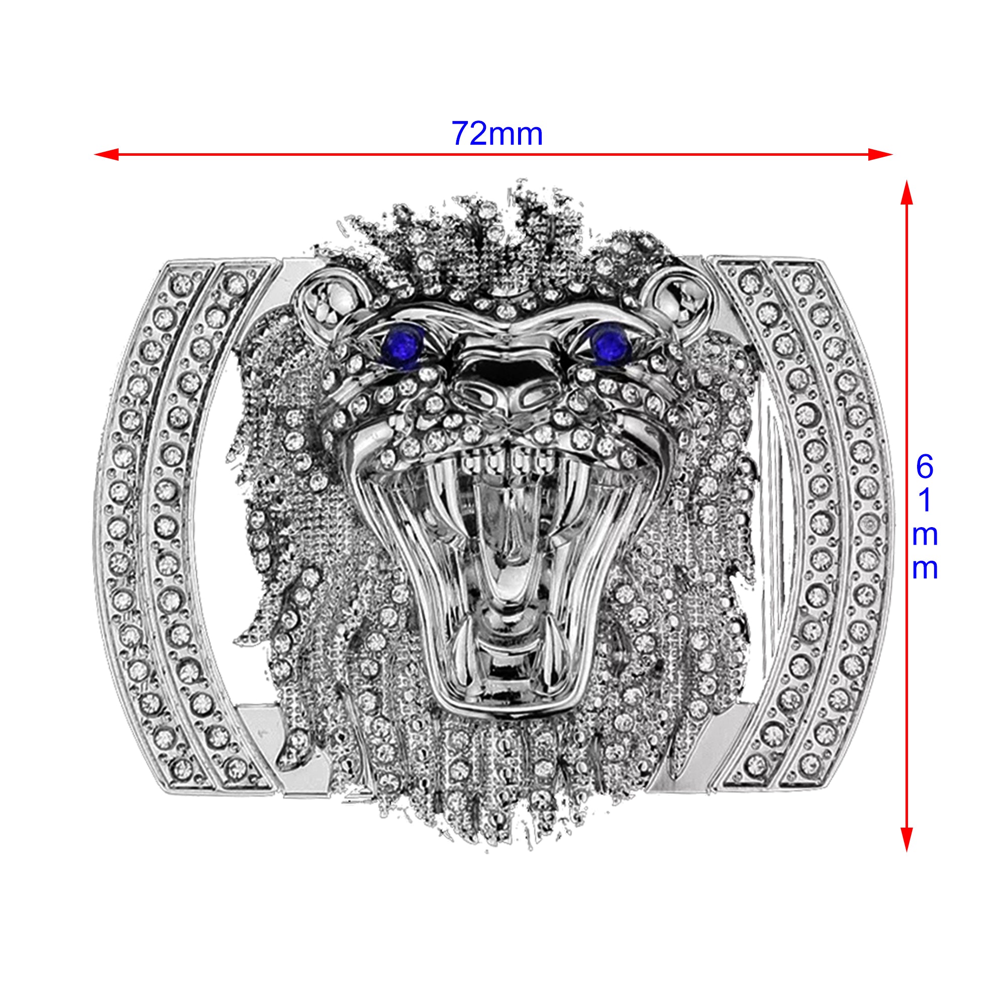 QHA Silver Lion Head Belt Buckle with Blue Eyes & Rhinestones Fits 38mm Belts B06