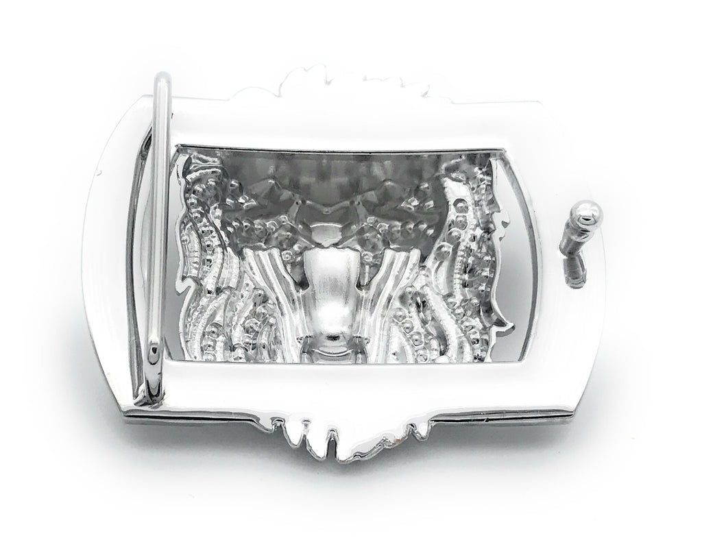 QHA Silver Lion Head Belt Buckle with Blue Eyes & Rhinestones Fits 38mm Belts B06