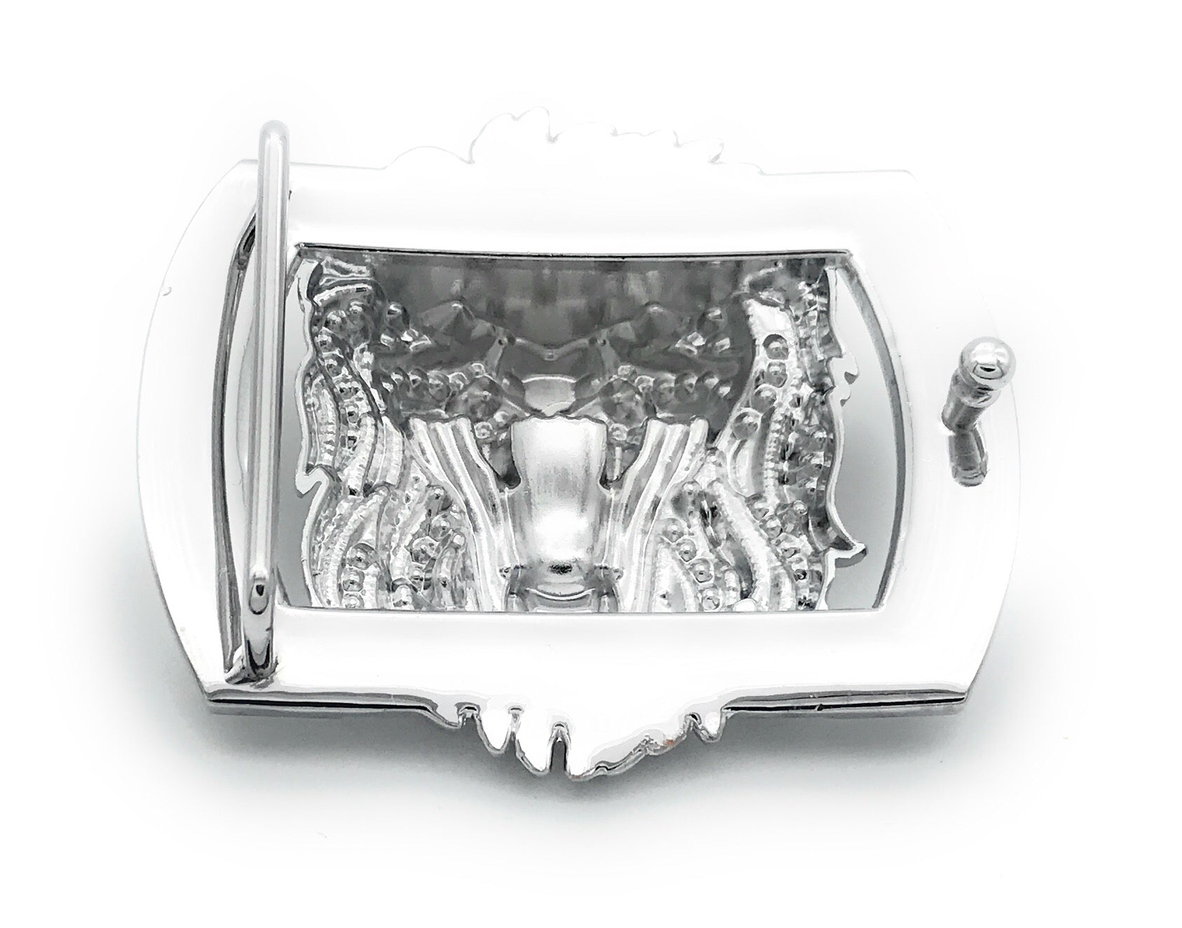 QHA Silver Lion Head Belt Buckle with Blue Eyes & Rhinestones Fits 38mm Belts B06