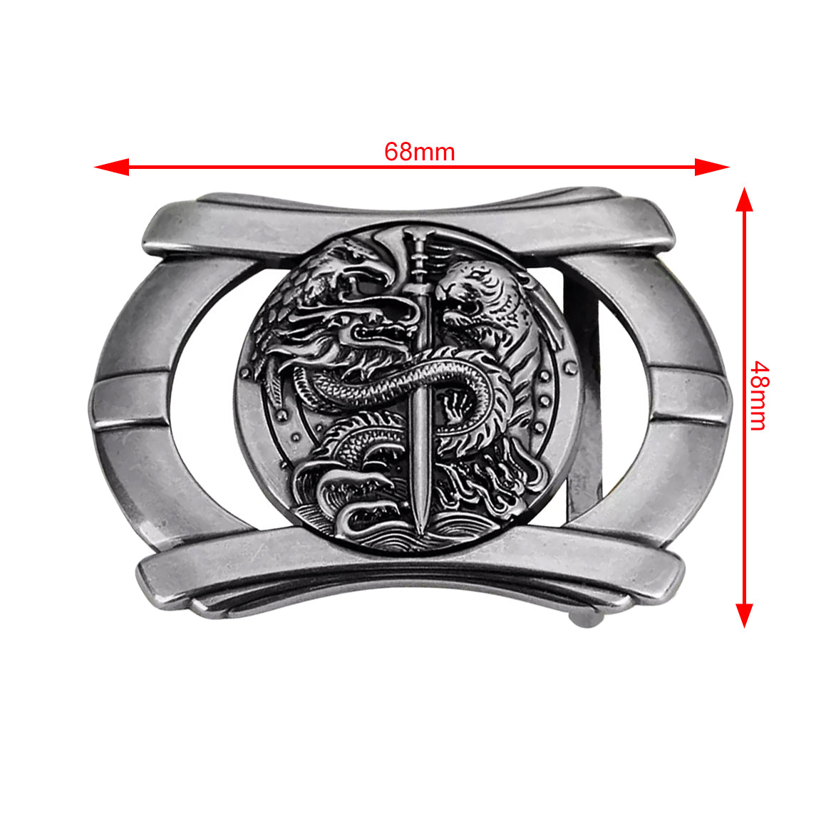 QHA Mens Antique Silver Dragon & Tiger Sword Belt Buckle, Fits 38mm Belts B07