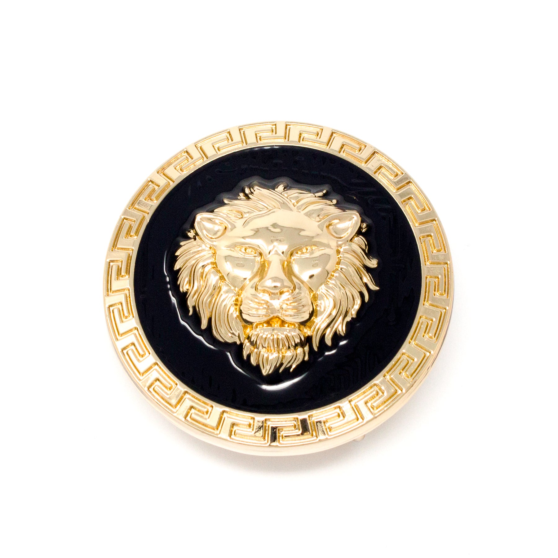 QHA Unisex Gold Lion Head Round Belt Buckle, Greek Key Border Fits 38mm B09