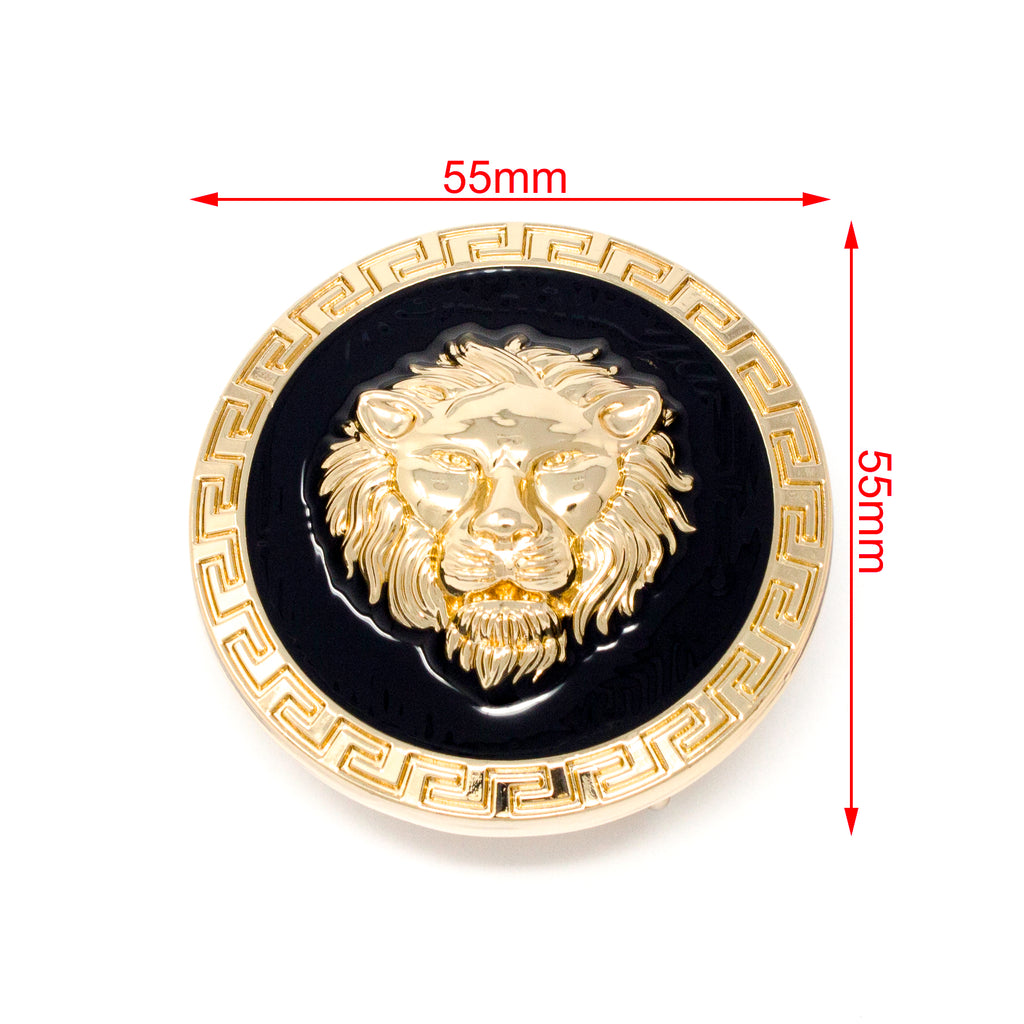 QHA Unisex Gold Lion Head Round Belt Buckle, Greek Key Border Fits 38mm B09