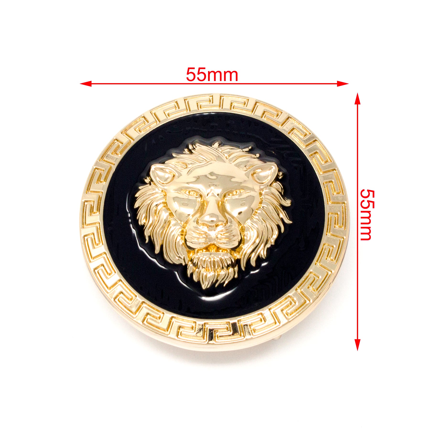 QHA Unisex Gold Lion Head Round Belt Buckle, Greek Key Border Fits 38mm B09