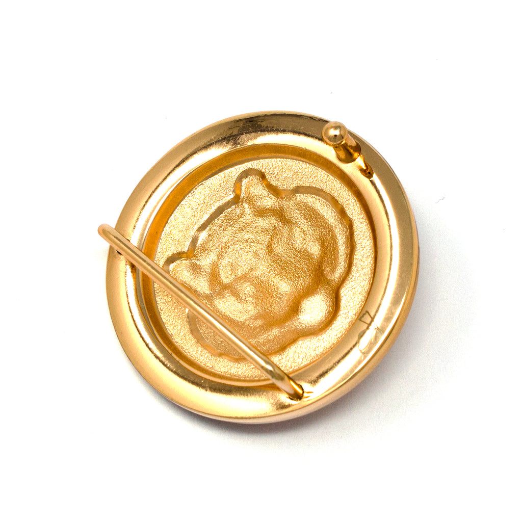 QHA Mens Gold Tiger Head Round Belt Buckle, Greek Key Border Fits 38mm B10