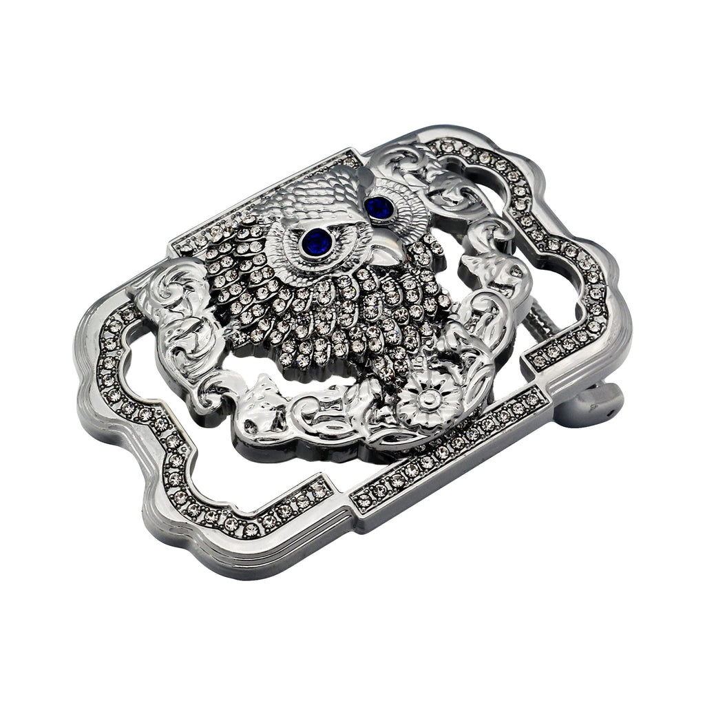 QHA Silver Owl Belt Buckle with Blue Eyes & Rhinestones Fits 38mm Belts B12 - QHA UK