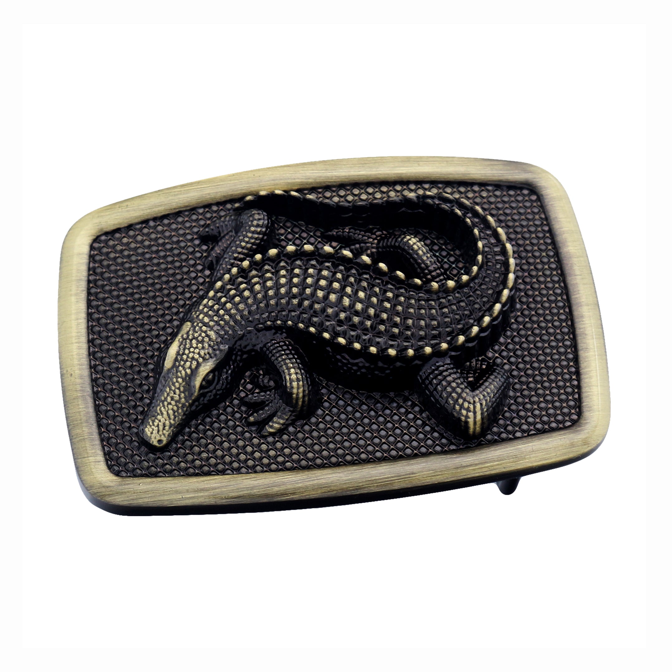QHA Antique Brass Crocodile Belt Buckle, Textured Alligator Design Fits 38mm B13