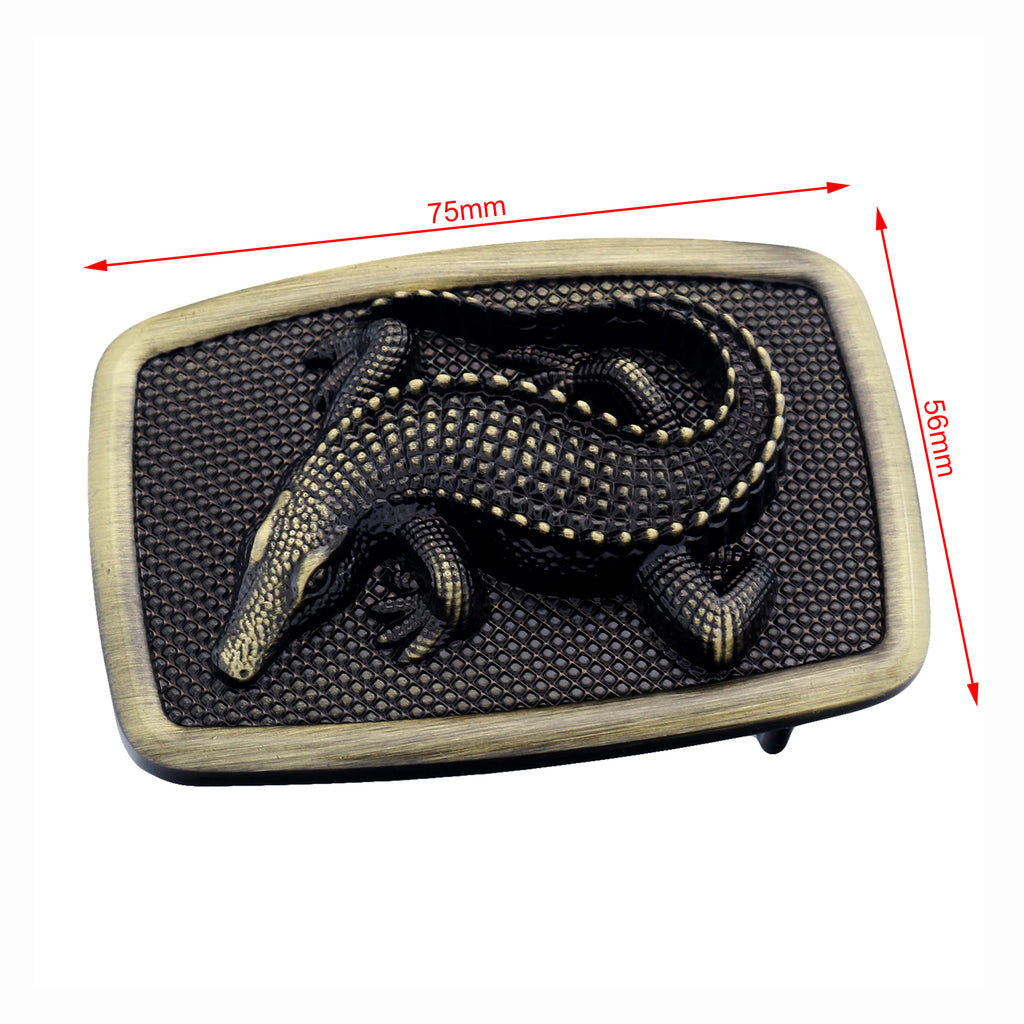 QHA Antique Brass Crocodile Belt Buckle, Textured Alligator Design Fits 38mm B13