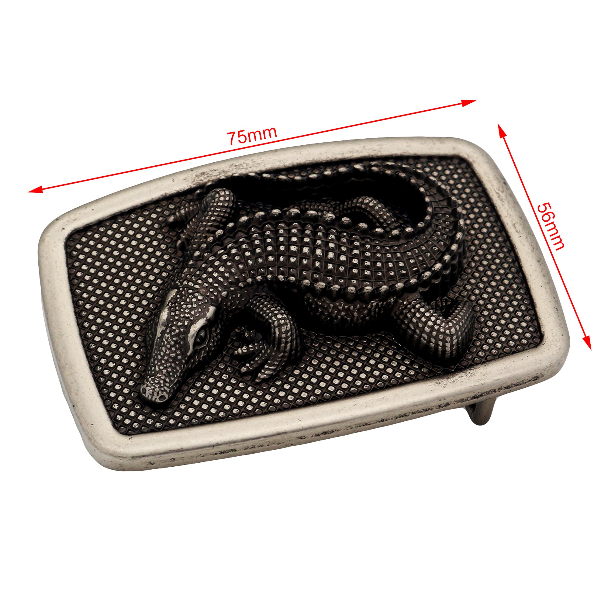 QHA Antique Silver Crocodile Belt Buckle, Textured Alligator Design Fits 38mm B14