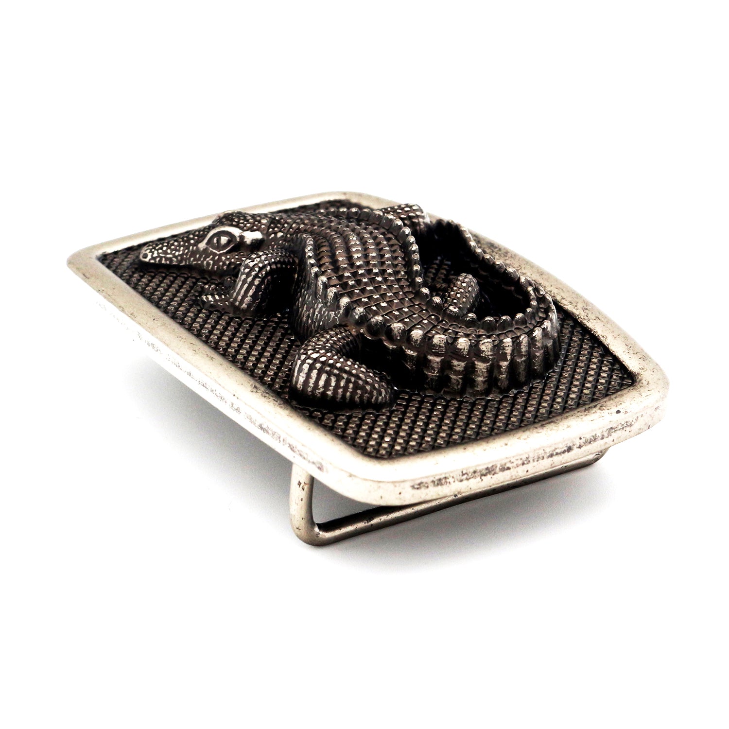 QHA Antique Silver Crocodile Belt Buckle, Textured Alligator Design Fits 38mm B14