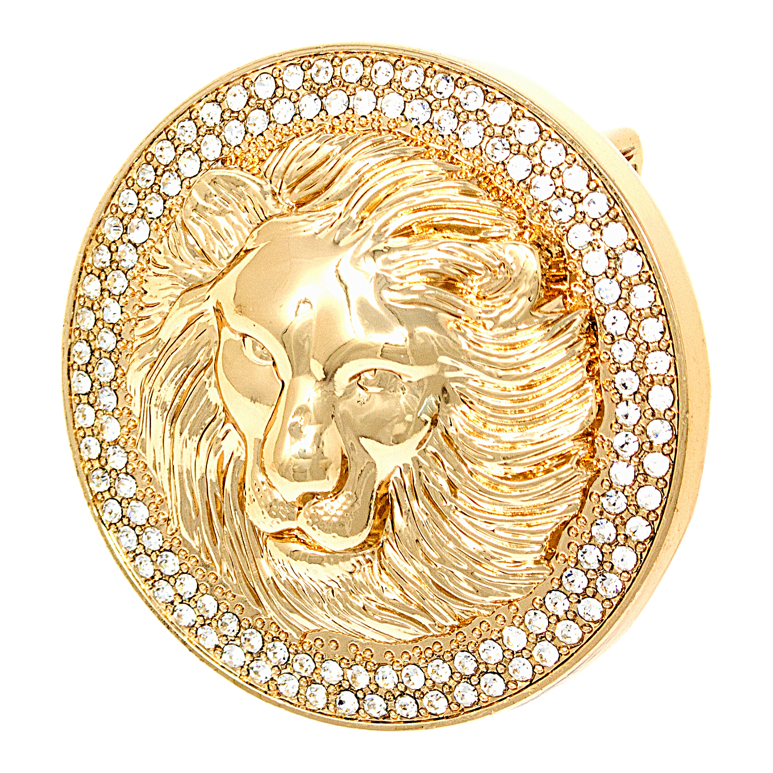 QHA Unisex Gold Lion Head Round Belt Buckle with Crystal Border Fits 38mm B15