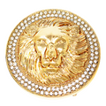 QHA Unisex Gold Lion Head Round Belt Buckle with Crystal Border Fits 38mm B15 - QHA UK