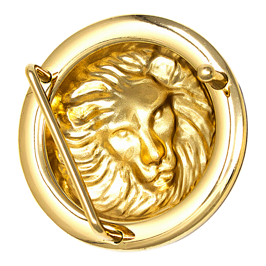 QHA Unisex Gold Lion Head Round Belt Buckle with Crystal Border Fits 38mm B15