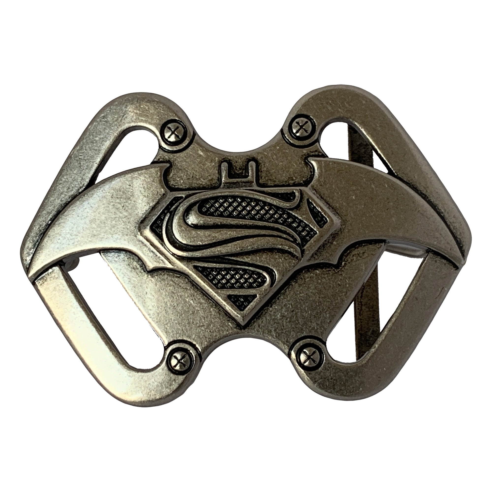 QHA Mens Antique Silver Batman Superman Hybrid Belt Buckle Fits 38mm Belts B16