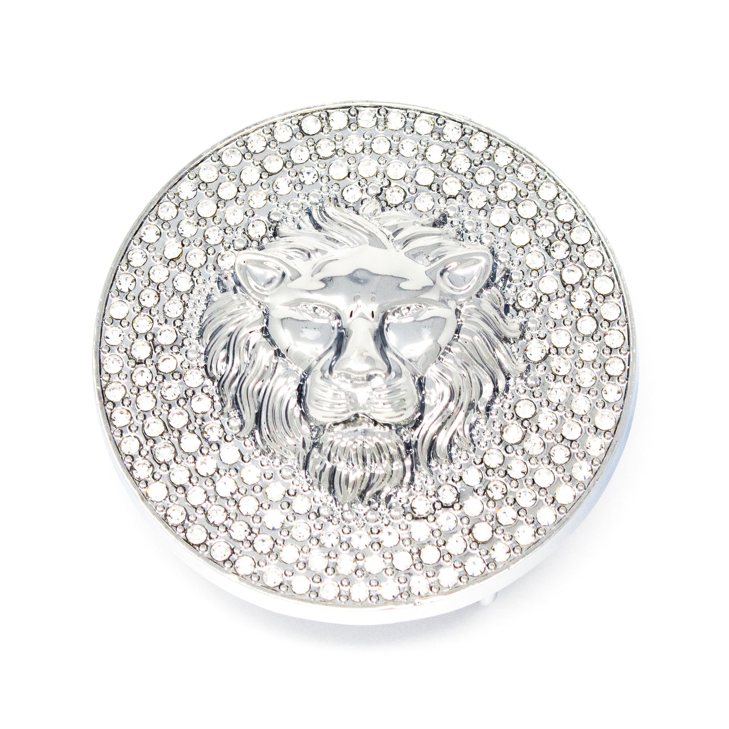 QHA Silver Lion Head Round Belt Buckle, Full Crystal Background Fits 38mm B18 - QHA UK
