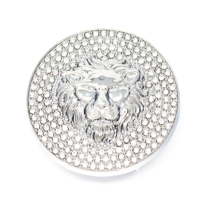 QHA Silver Lion Head Round Belt Buckle, Full Crystal Background Fits 38mm B18 - QHA UK