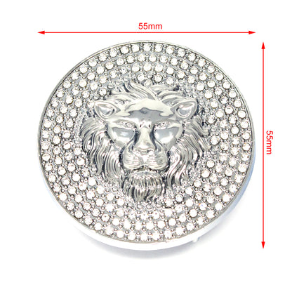 QHA Silver Lion Head Round Belt Buckle, Full Crystal Background Fits 38mm B18 - QHA UK