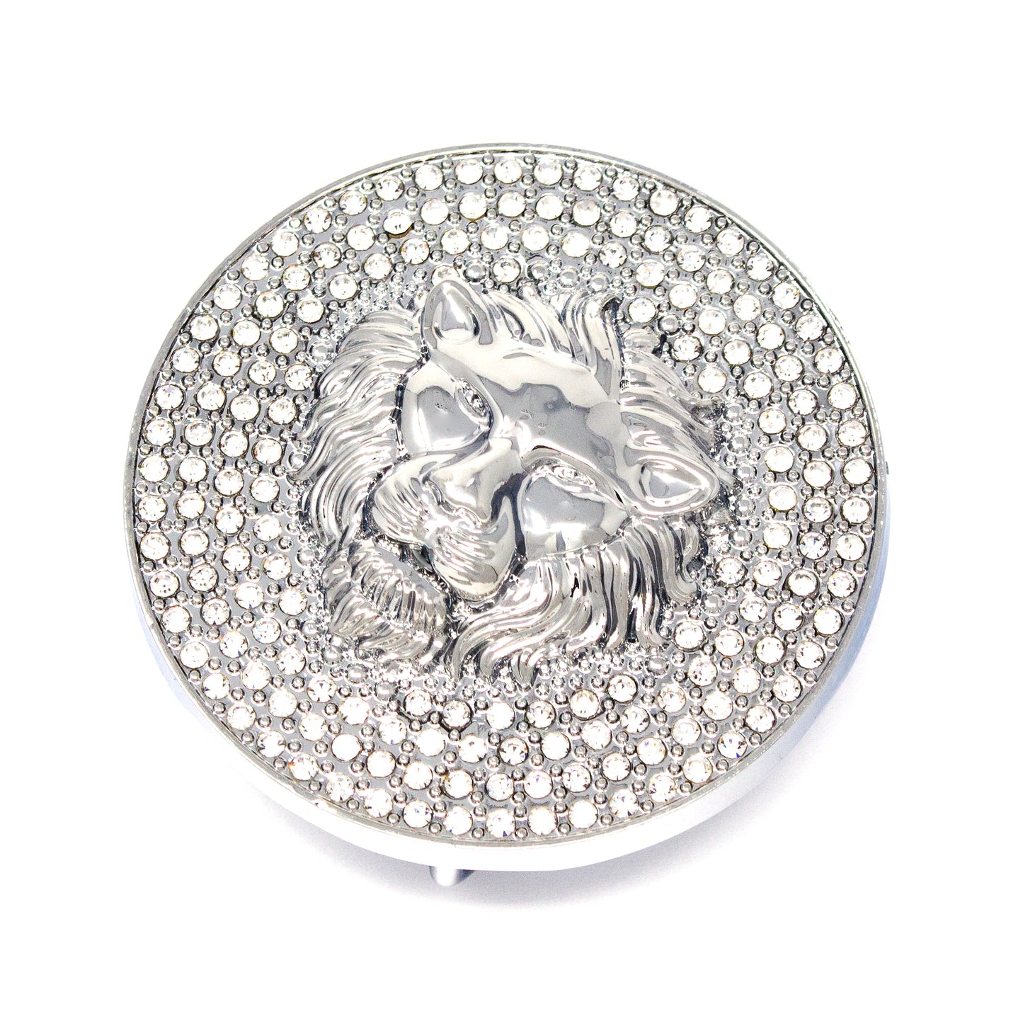 QHA Silver Lion Head Round Belt Buckle, Full Crystal Background Fits 38mm B18 - QHA UK