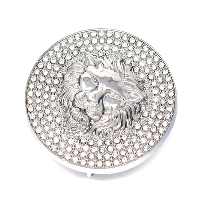 QHA Silver Lion Head Round Belt Buckle, Full Crystal Background Fits 38mm B18 - QHA UK