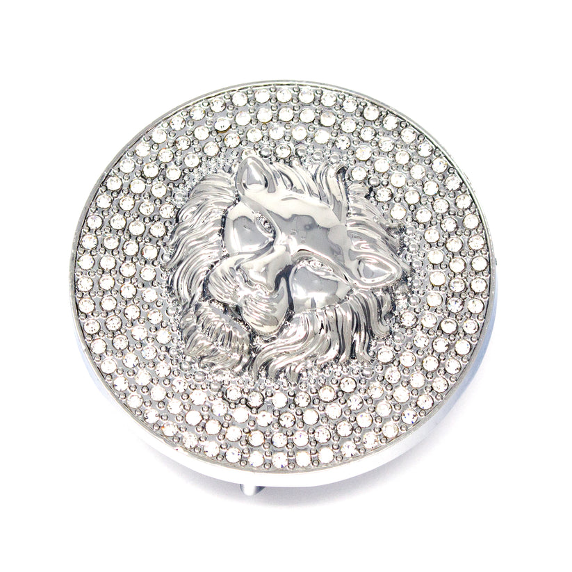 QHA Silver Lion Head Round Belt Buckle, Full Crystal Background Fits 38mm B18 - QHA UK