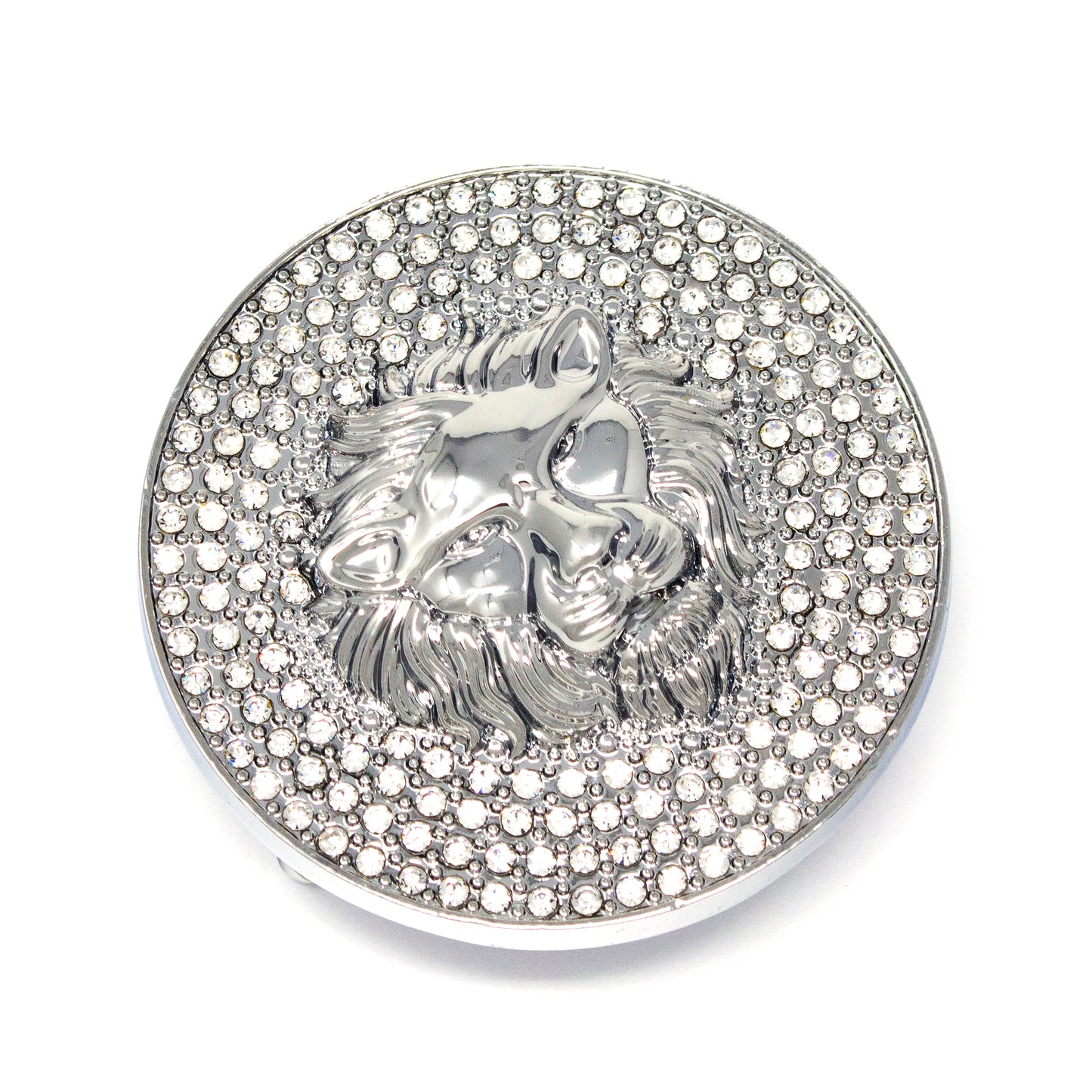 QHA Silver Lion Head Round Belt Buckle, Full Crystal Background Fits 38mm B18 - QHA UK