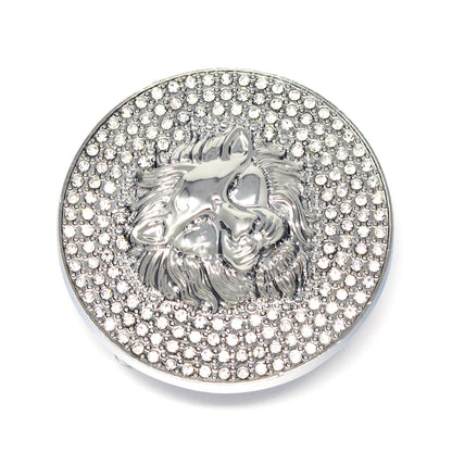 QHA Silver Lion Head Round Belt Buckle, Full Crystal Background Fits 38mm B18 - QHA UK