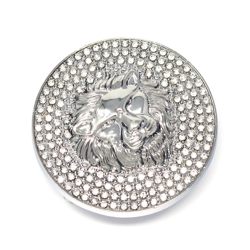 QHA Silver Lion Head Round Belt Buckle, Full Crystal Background Fits 38mm B18 - QHA UK