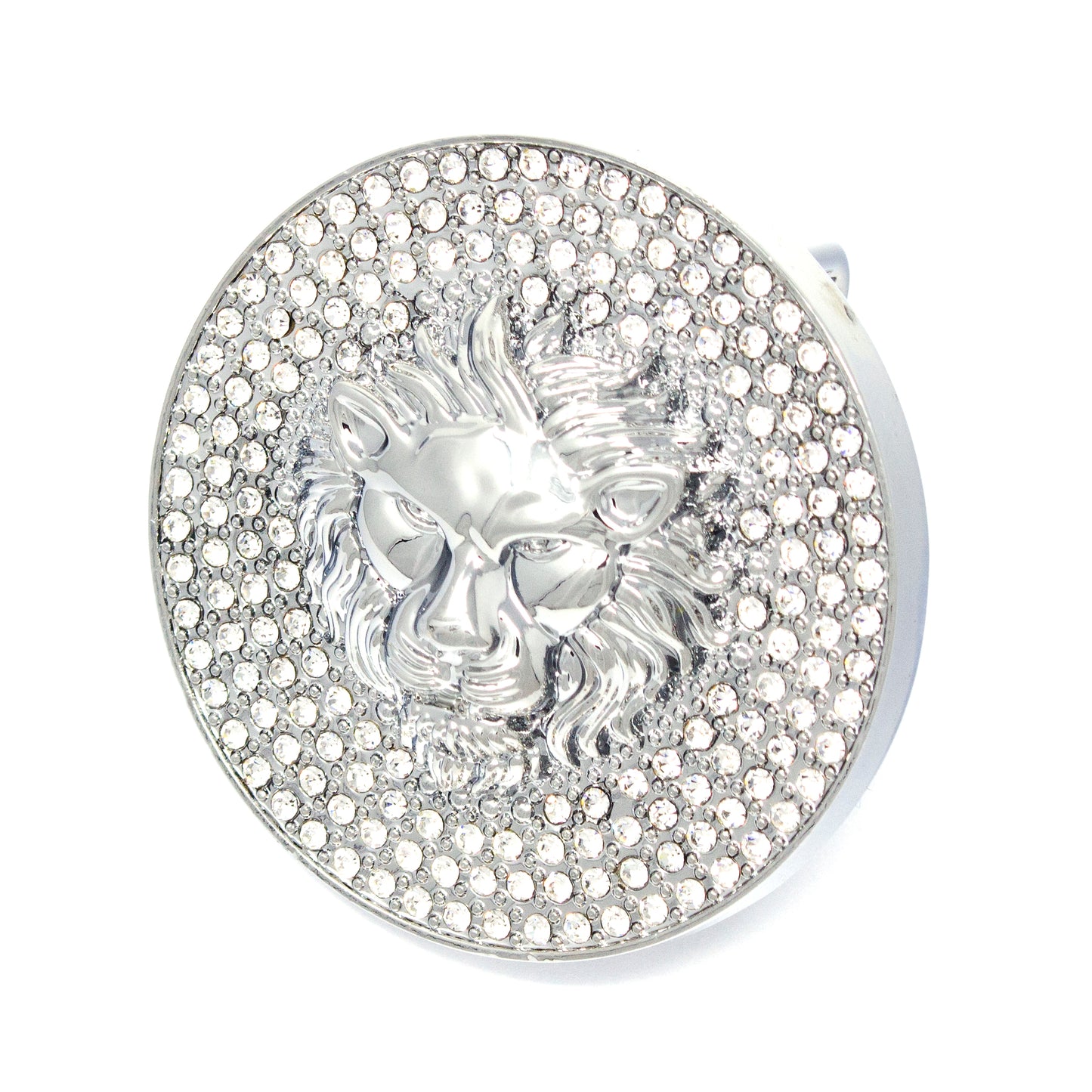 QHA Silver Lion Head Round Belt Buckle, Full Crystal Background Fits 38mm B18 - QHA UK