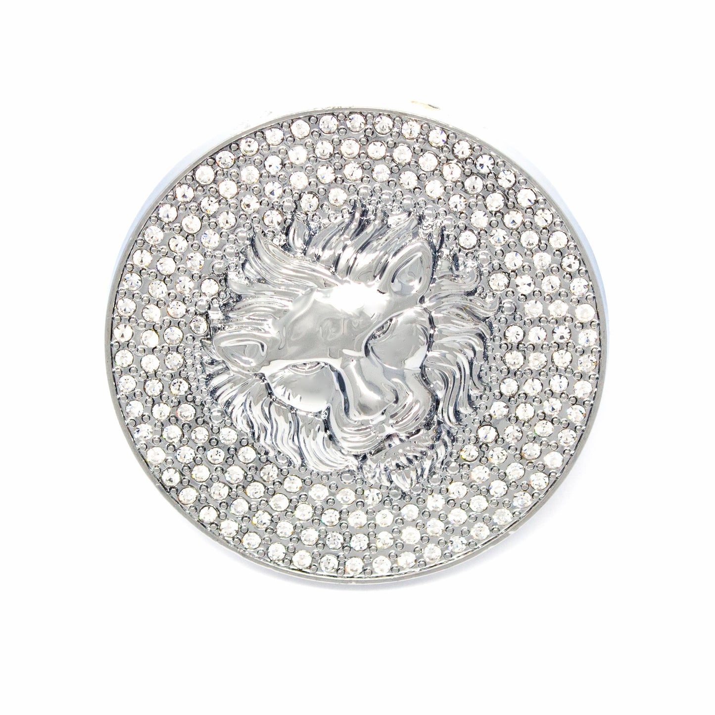 QHA Silver Lion Head Round Belt Buckle, Full Crystal Background Fits 38mm B18 - QHA UK