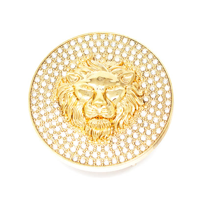 QHA Gold Lion Head Round Belt Buckle, Full Crystal Background Fits 38mm B19 - QHA UK
