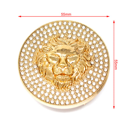 QHA Gold Lion Head Round Belt Buckle, Full Crystal Background Fits 38mm B19 - QHA UK