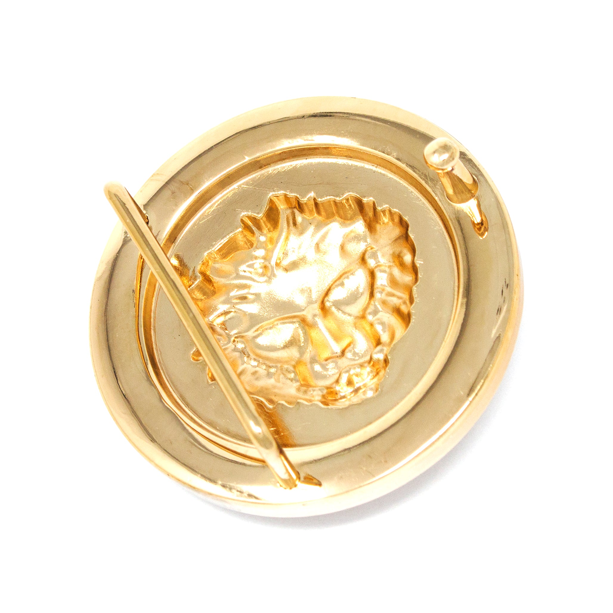 QHA Gold Lion Head Round Belt Buckle, Full Crystal Background Fits 38mm B19