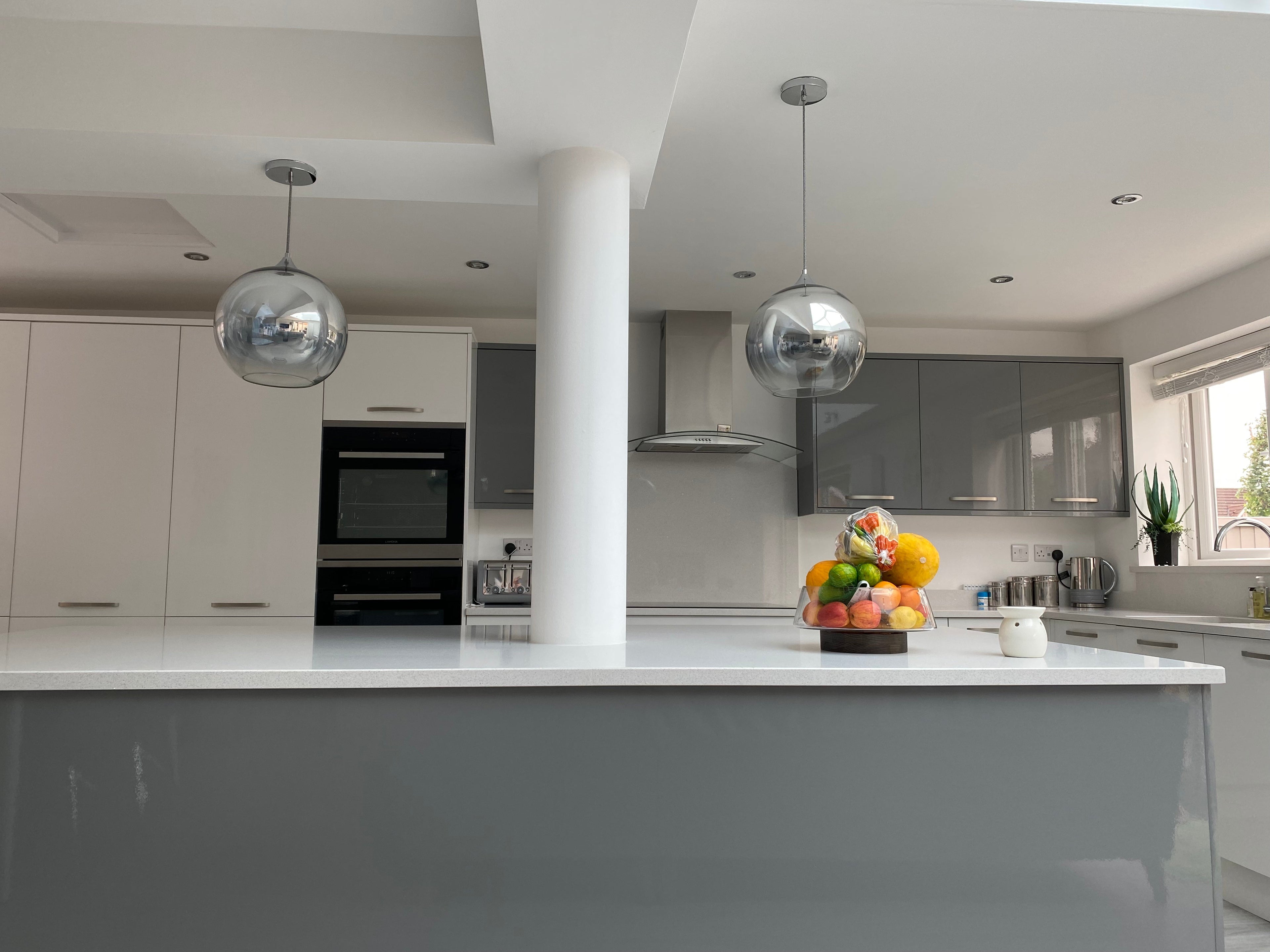 Glass Pendant Light 25cm Silver Smoke Globe Shade E27 140cm Cord