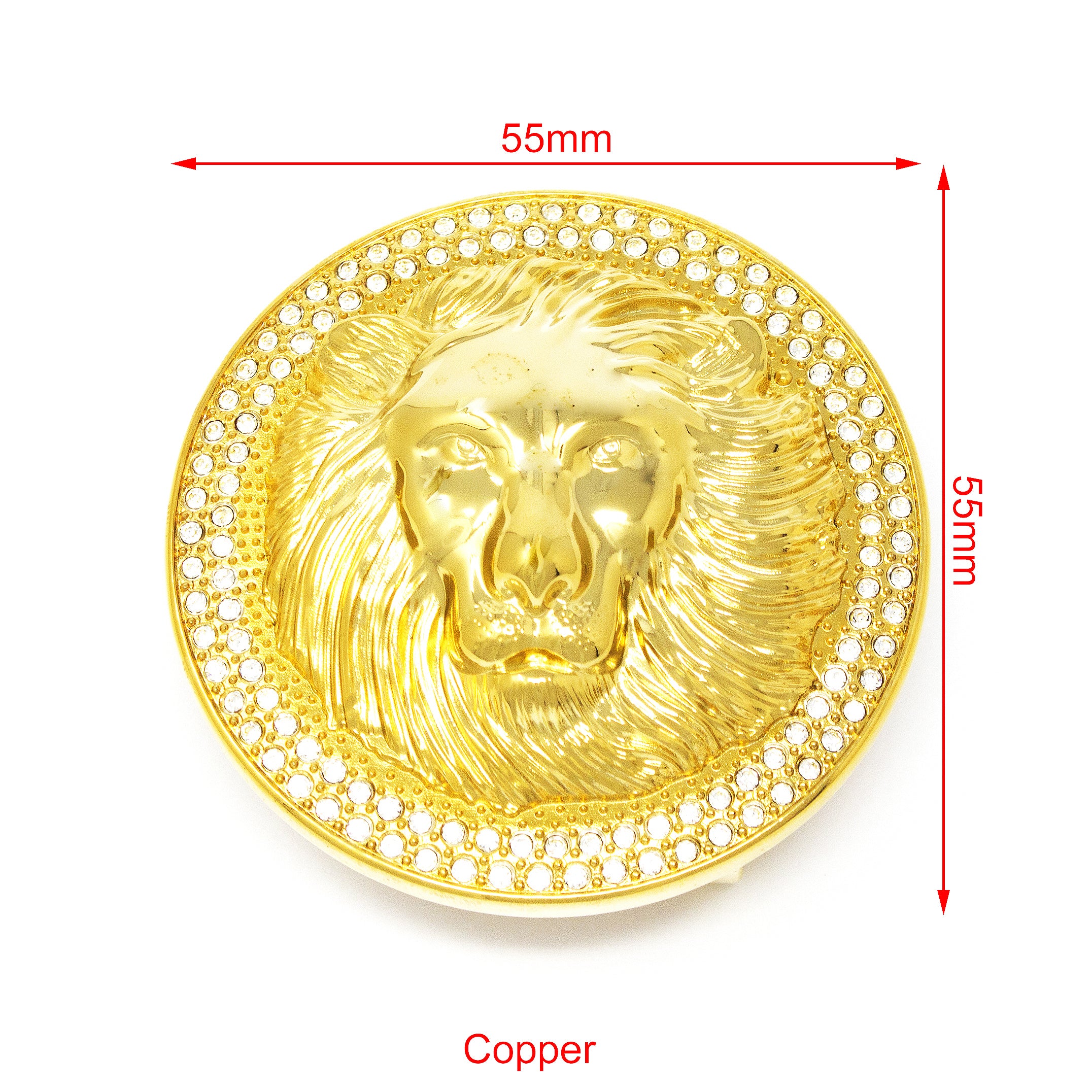 QHA Unisex Gold Lion Head Round Belt Buckle with Crystal Border Fits 38mm B22