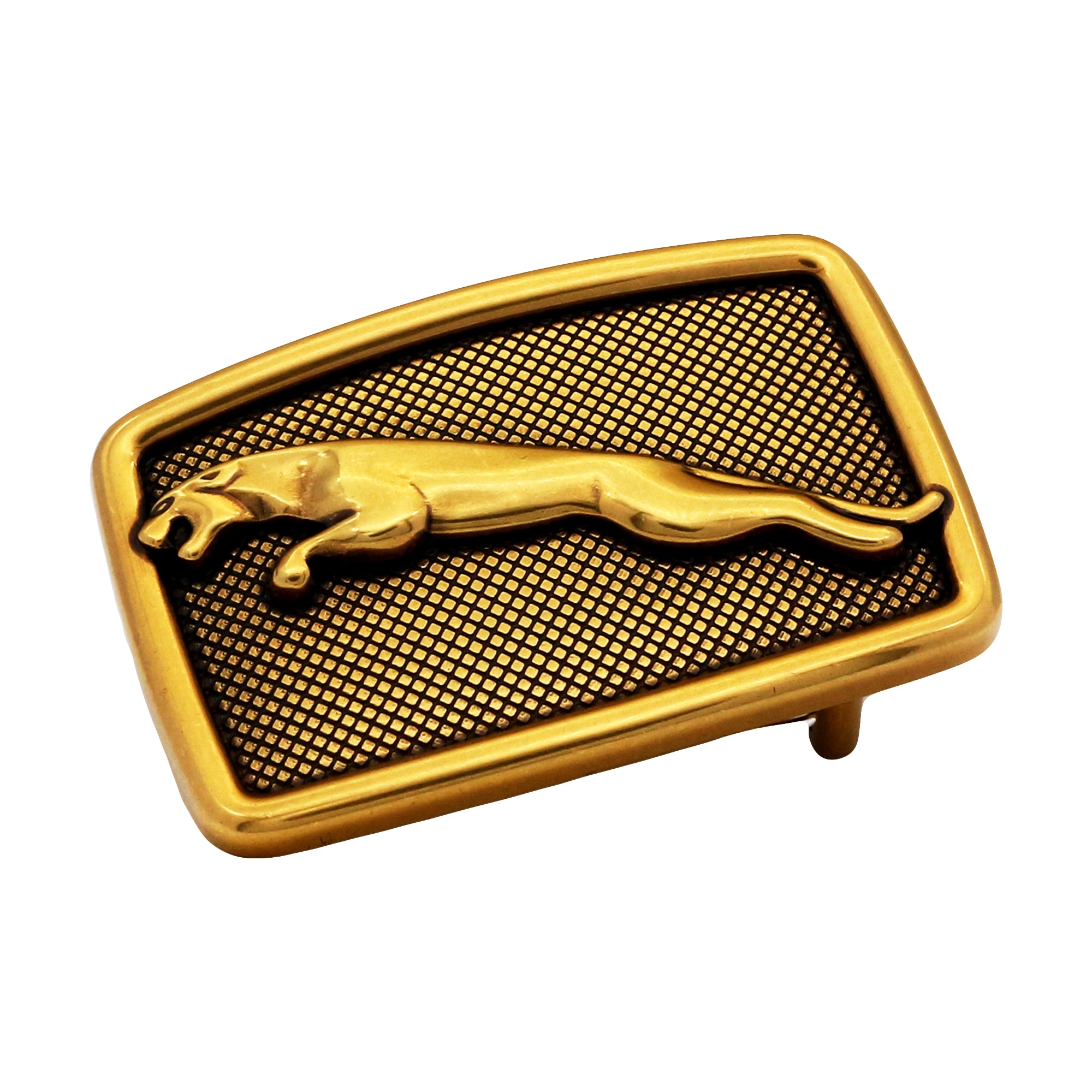 QHA Mens Gold Leopard Head Belt Buckle, Greek Key Border Fits 38mm B23