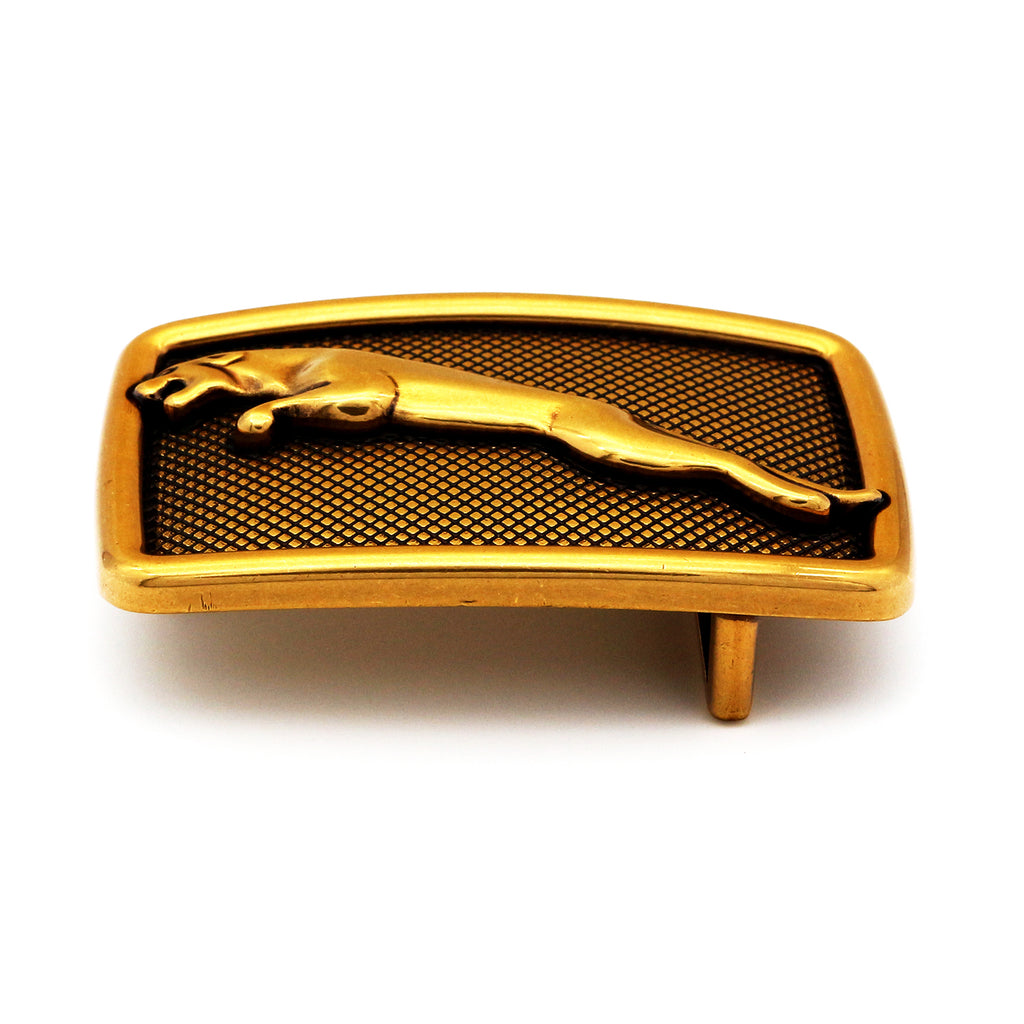 QHA Mens Gold Leopard Head Belt Buckle, Greek Key Border Fits 38mm B23