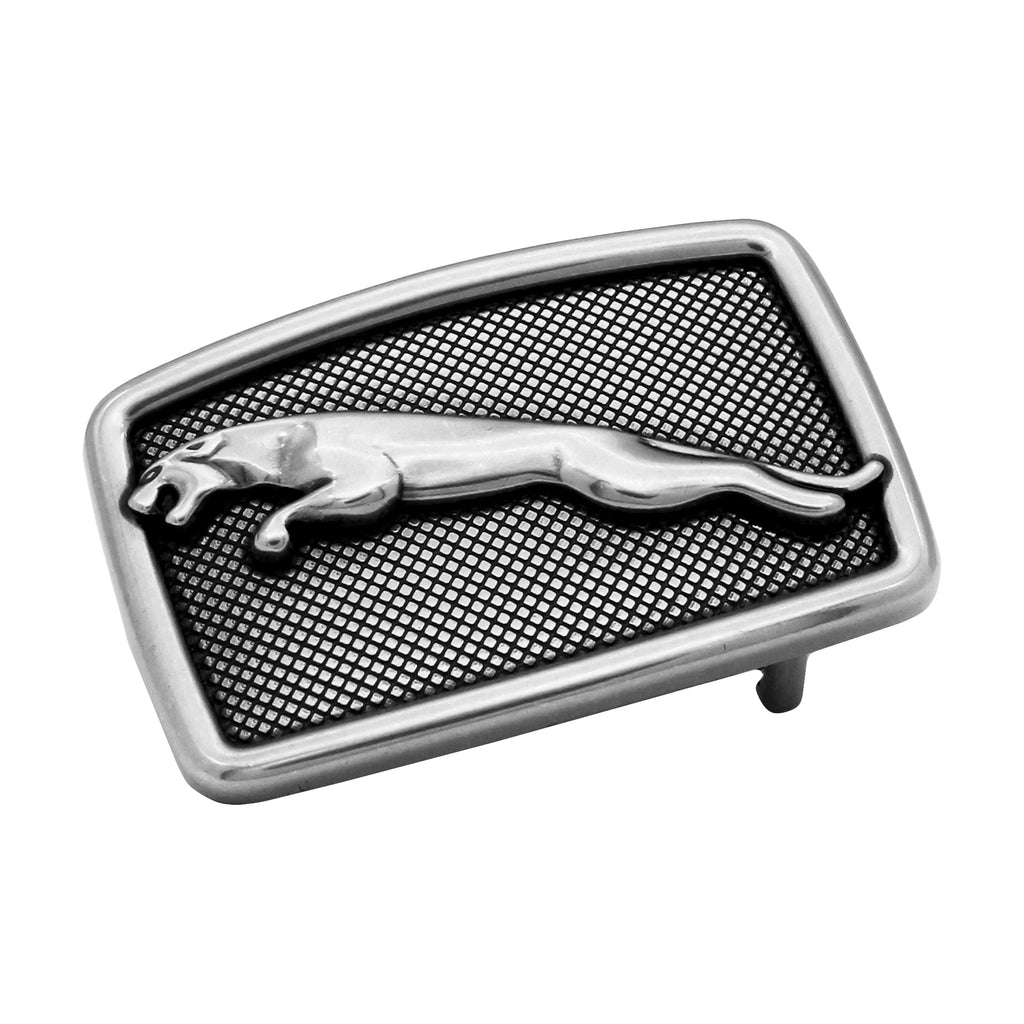 QHA Mens Silver Leopard Belt Buckle, Greek Key Border Fits 38mm B24