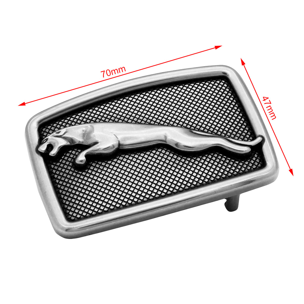 QHA Mens Silver Leopard Belt Buckle, Greek Key Border Fits 38mm B24