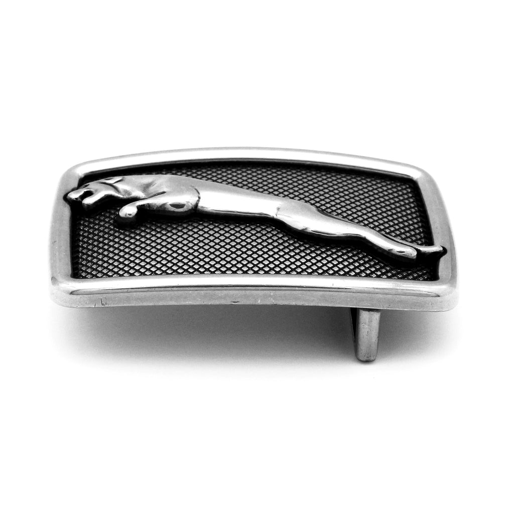 QHA Mens Silver Leopard Belt Buckle, Greek Key Border Fits 38mm B24