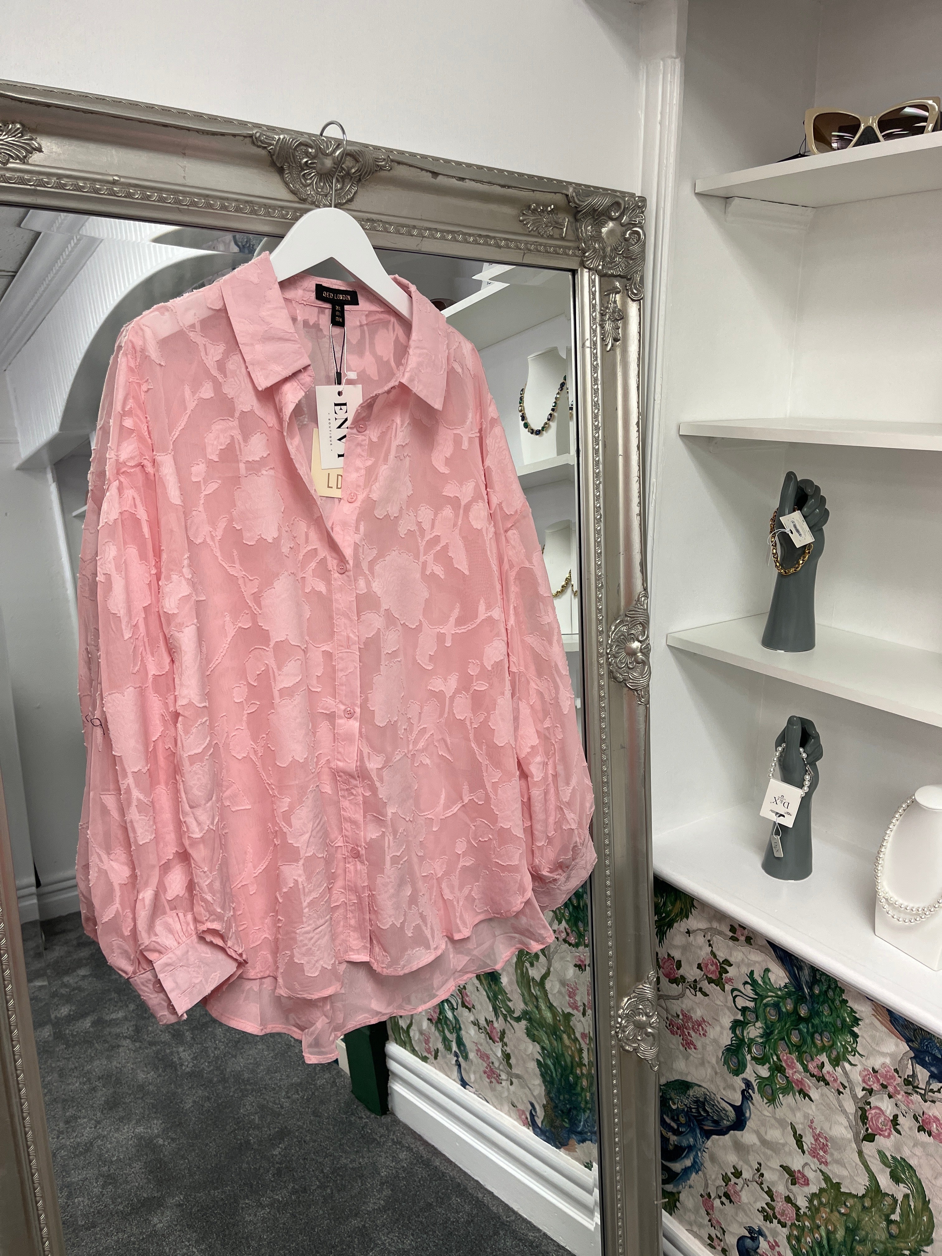 Pink Floral Sheer Shirt – Lightweight Blouse