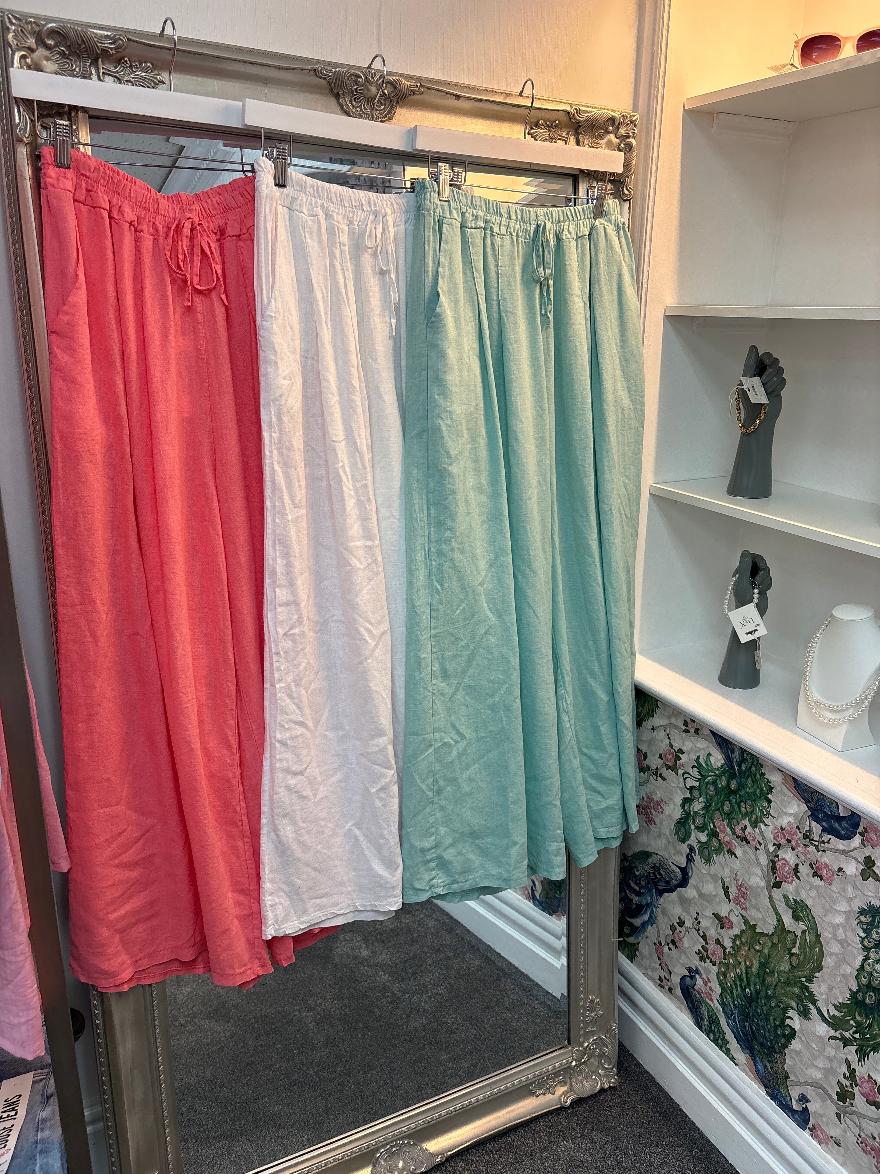 Loose Linen Blend Trousers | Relaxed Fit Pants One Size 8-18