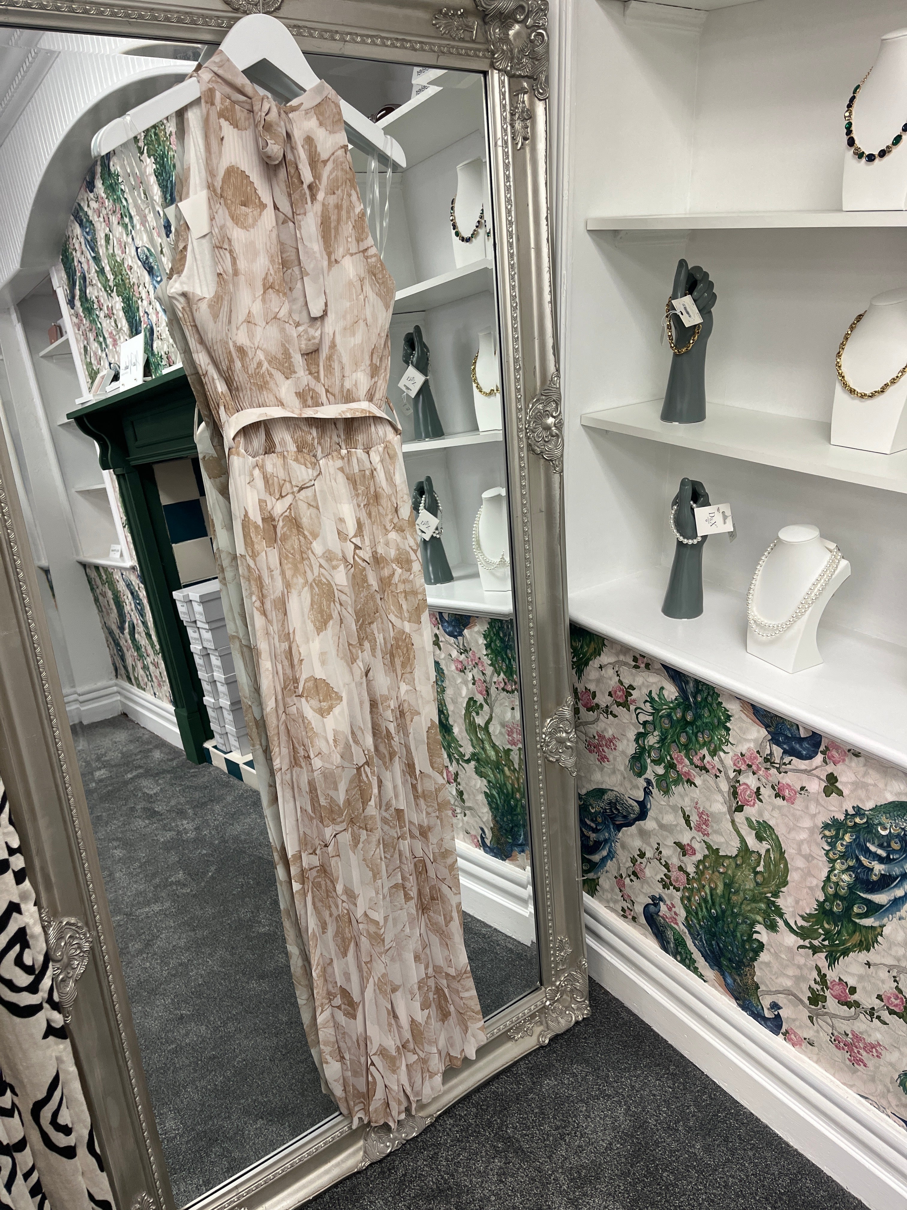 Beige Floral Pleated Jumpsuit | One Size Women’s Jumpsuit Fits 8-10