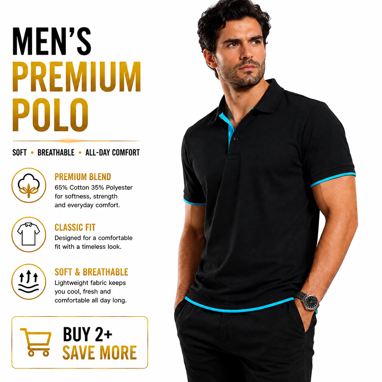 Mens Polo Shirt Cotton Blend Contrast Collar Short Sleeve Casual Work Top S-2XL