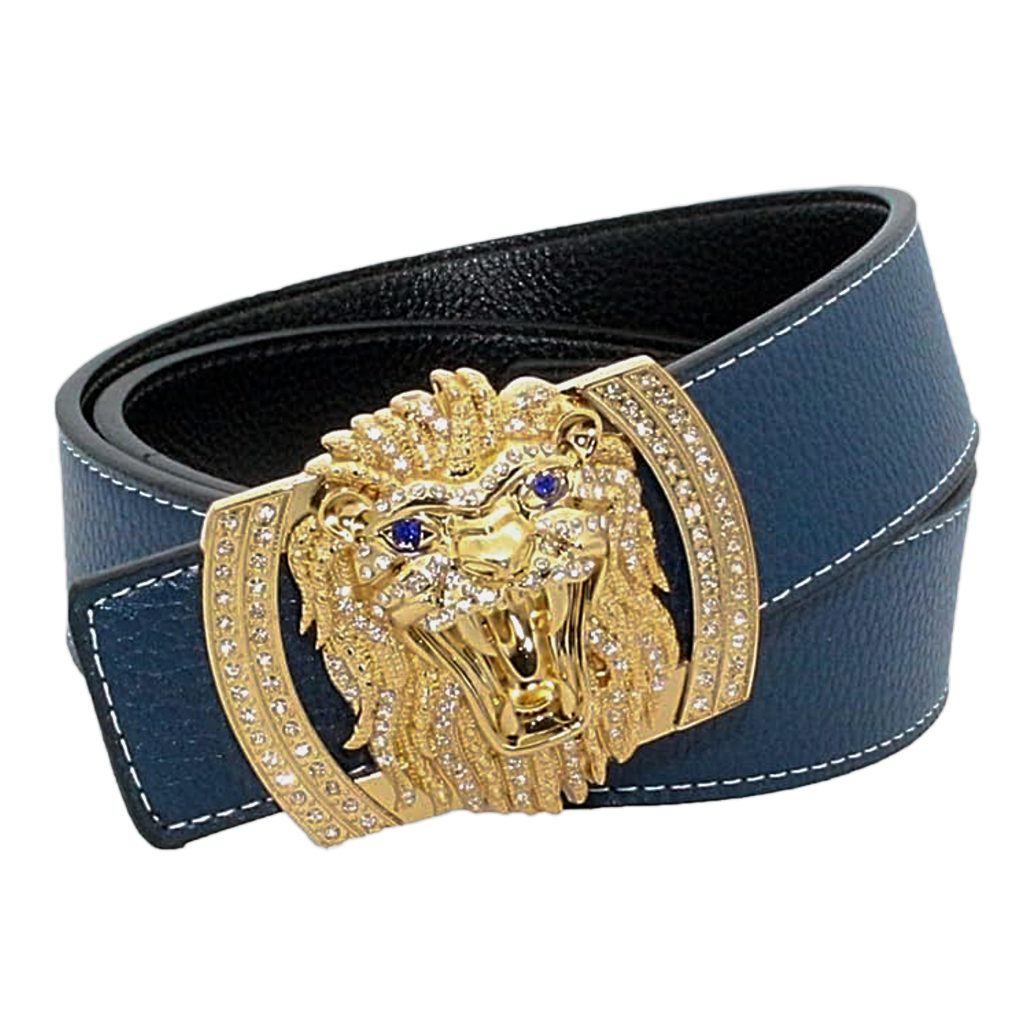 QHA Mens Designer Leather Belt Lion Diamond Buckle 38mm Wide Fashion Belt Q3-01
