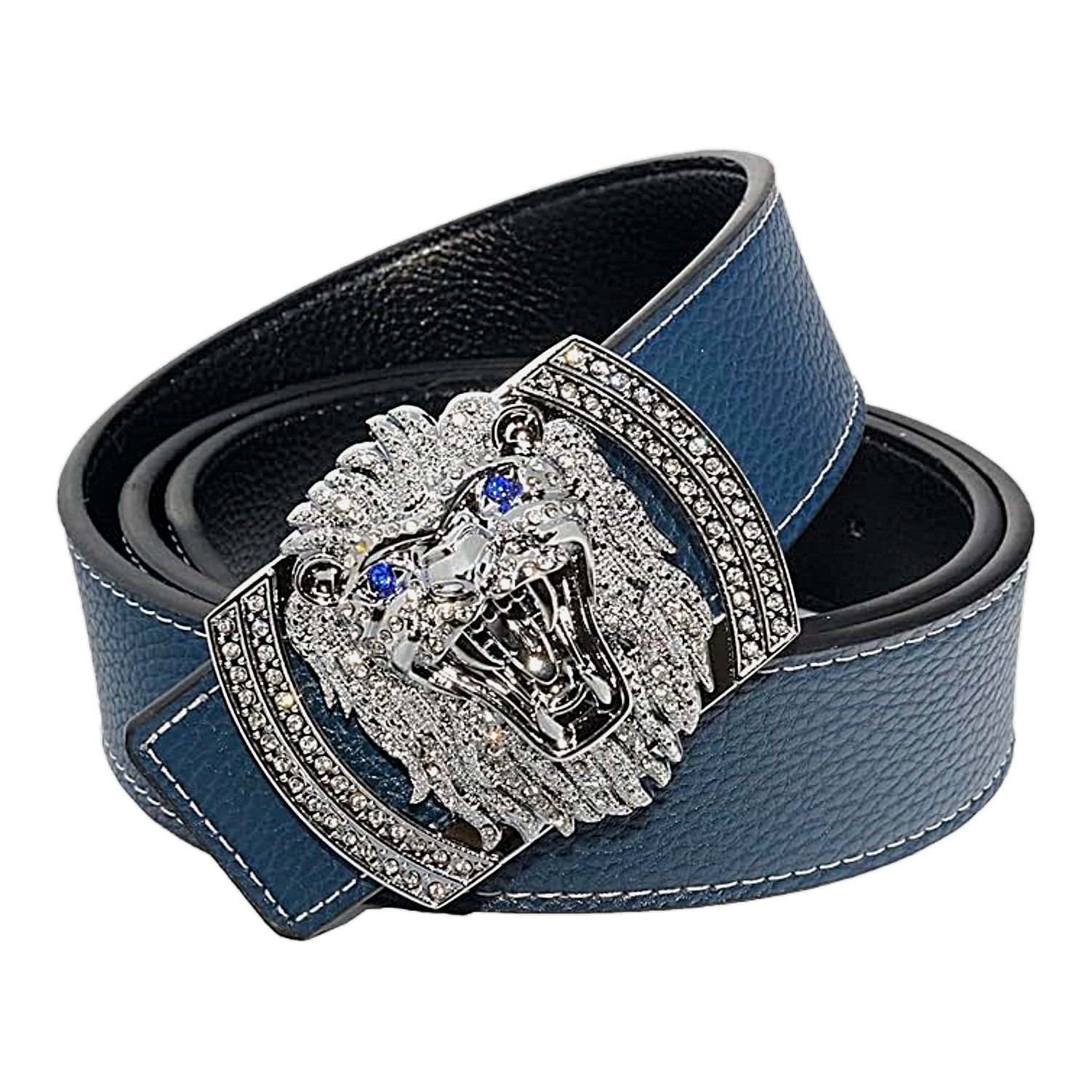 QHA Mens Designer Leather Belt Lion Diamond Buckle 38mm Wide Fashion Belt Q3-01