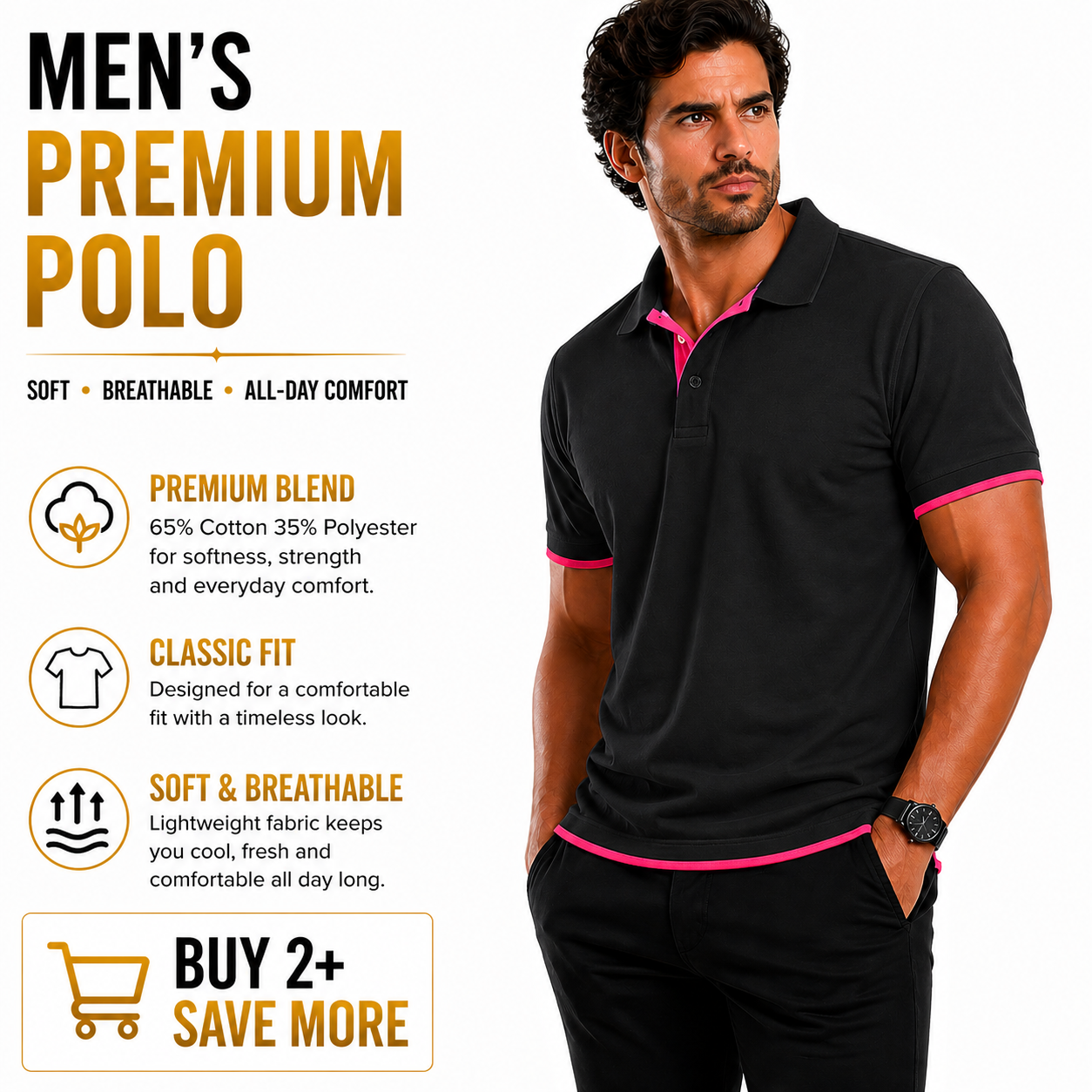 Mens Polo Shirt Cotton Blend Contrast Collar Short Sleeve Casual Work Top S-2XL