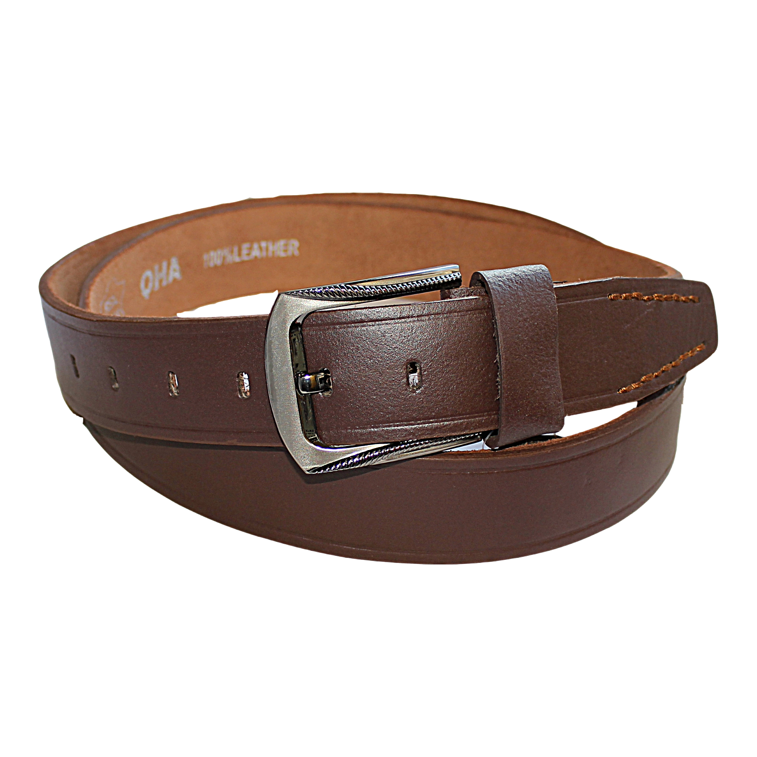 QHA Mens Brown Cowhide Genuine Leather Casual Belt, 38mm Pin Buckle Q52030