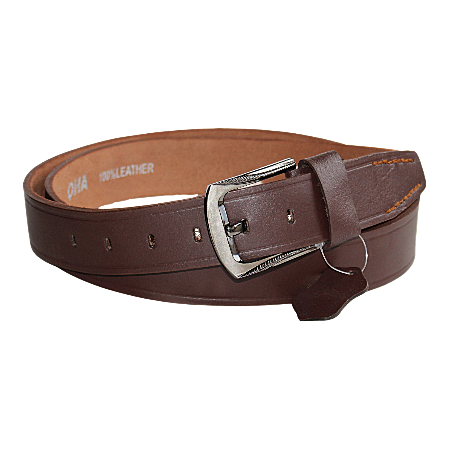 QHA Mens Brown Cowhide Genuine Leather Casual Belt, 38mm Pin Buckle Q52030