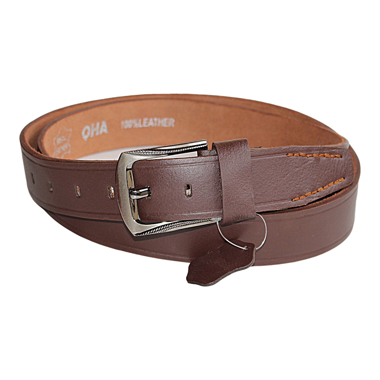 QHA Mens Brown Cowhide Genuine Leather Casual Belt, 38mm Pin Buckle Q52030